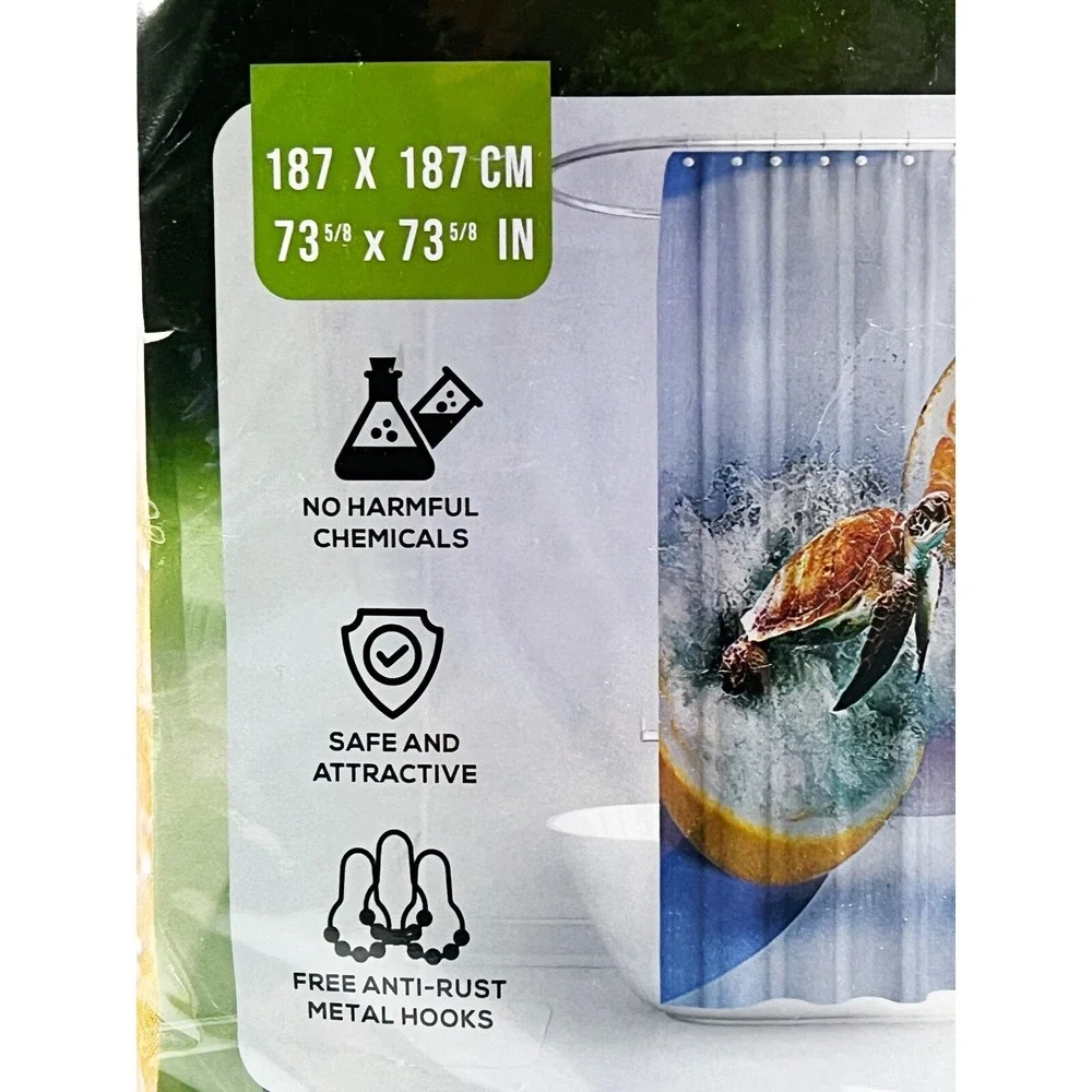 Nature's Own Essence Shower Curtain Liner Turtle & Orange Fruit  73